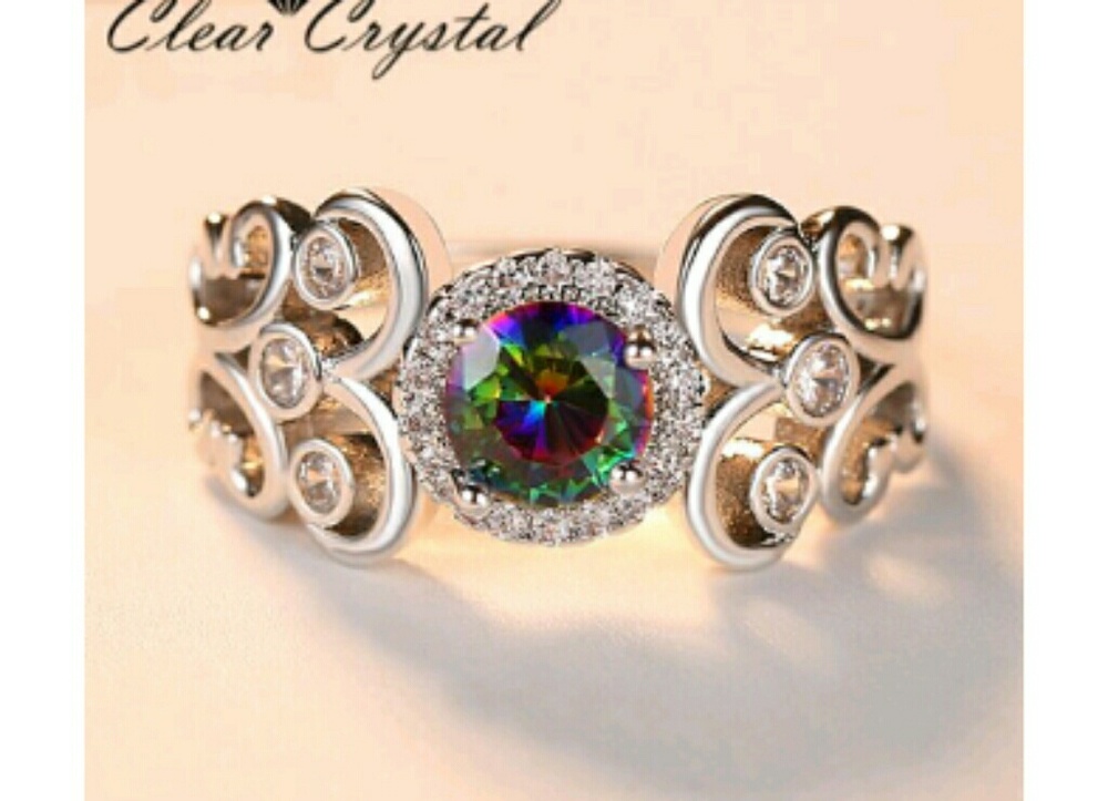 WGF Mystic Topaz and CZ sz 8 ring